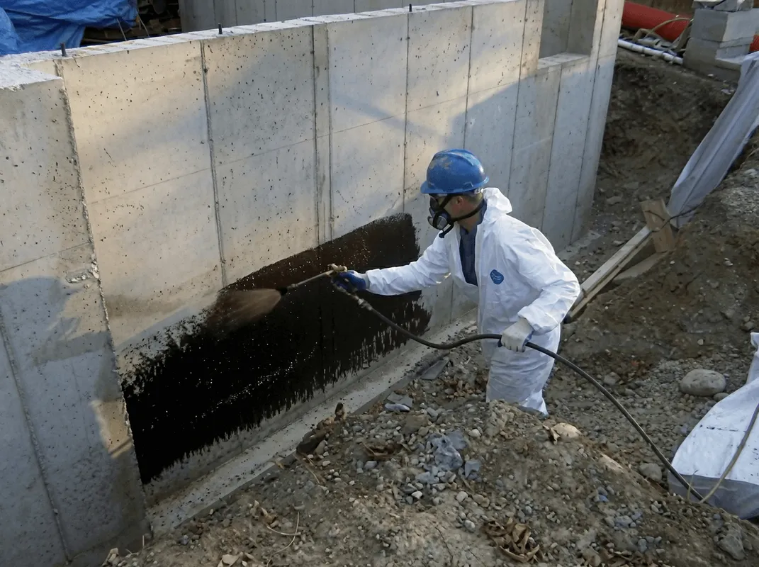Professional waterproofing the exterior walls of the basement in Wilmington, NC