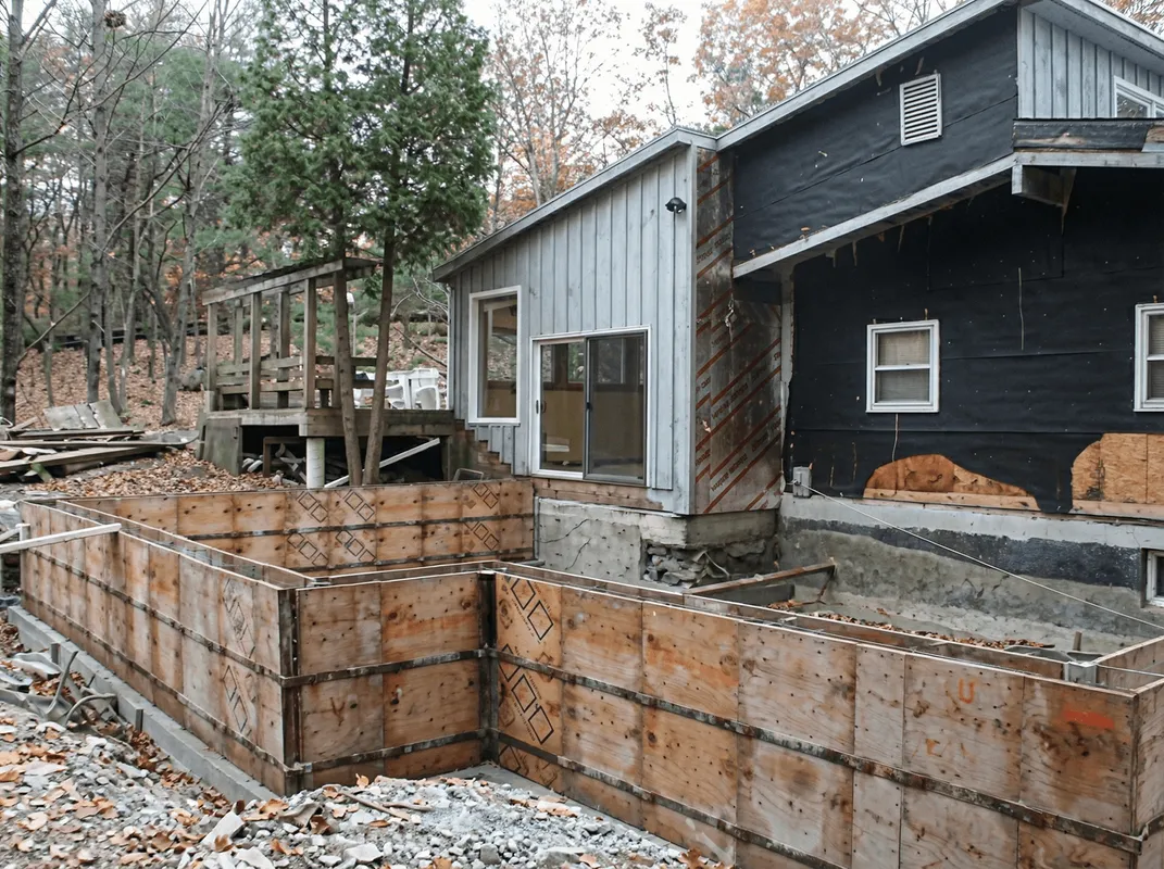 Prepared site with foundation forms for home remodeling and addition project in Wilmington, NC